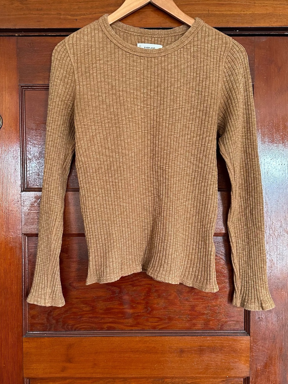 Everlane Brown Ribbed Knit Crewneck Sweater Size Medium Organic Cotton Blend